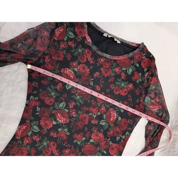 Stradivarius women's size medium short sheer rose dress bodycon black and red K2 - Picture 5 of 6